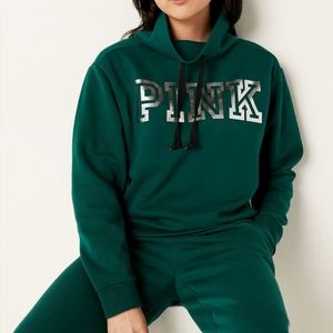 Victoria's Secret PINK XL Dark Garden Green Everyday Lounge Cowl Neck Hoodie